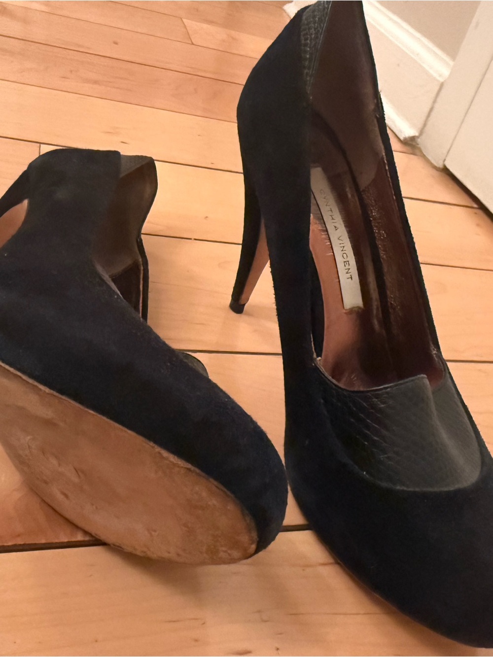 Cynthia Vincent Black Suede Pump with Textured Vamp - Picture 3 of 5